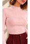 Women's Pink Stand Collar Long Sleeve Modal Ribbed Fabric Blouse with Stitching Detail