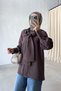 Cuff Detail Scarf Collar Tunic Shirt - Brown