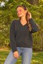 Women's Anthracite V-Neck Ultra Soft Textured Sweater - 5