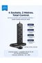 BPS-04 4-Way Universal Power Strip 3250W 13A, 2M Heavy-Duty Extension Cord, Individual Switches, Child Safety, ESMA Certified - Black - 2