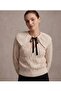 Women's Baby Collar Bow Detailed Pearl Decorated Knitwear Blouse - 4