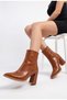 Women's Special Detachable Croco Design Short Boots - Thick Heeled Pointed Toe Zippered Boots - Short Boots - 3