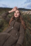 Fur Collar Belted Quilted Petra Coat Brown 12764 - 2