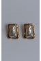 Gold Rectangular Earrings with Pearl Detail - 2