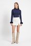 Fur-Cuffed Blouse 4593 - Dark Blue - 2