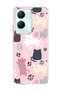 Vivo Y18 Compatible Cat and Paw Pink Printed Transparent Phone Case