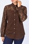 Women's Brown Poplin Shirt with Lace Detail on Sleeves and Body - 3