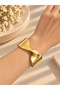 Gold Color Wide Clamp Bracelet – Wavy Modern Design Women's Bracelet - 2