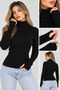 Women's Turtleneck High Neck Finger-Loop Ultra Soft Ribbed Flexible Slim Fit Basic Black Sweater Blouse Body - 3