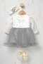 Baby Girl Floral Detailed Tulle Dress with Inner Bodysuit - Shoes and Bandana as Gift - 6