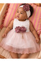 Baby Girl Floral Detailed Tulle Mevlüt Dress - with Shoes and Bandana Gift (Inner Bodysuit Included) - 4