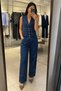 Women's Washed Smoked Gray Denim Vest and Wide-Legged Trousers Two-Piece Set