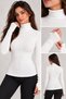 Women's Turtleneck High Neck Finger-Loop Ultra Soft Ribbed Flexible Slim Fit Basic White Sweater Blouse Body - 4
