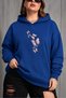 Sw Butterfly Printed Women's Large Size Oversized Hooded Two-Thread Cotton Sweatshirt Relaxed Fit