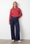 Women's Red Ribbed Crew Neck Oversize Striped Sweatshirt Alc-X15947 - 3