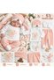 Baby Girl Teddy Bear Rabbit Patterned Organic Cotton White Color Boxed Five-Piece Bodysuit Set Hospital Release