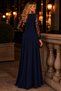 New Season Women's Long Sleeve V-Neck Lace Long Crepe Evening Dress |   Wedding-Invitation-Special Occasion Dress - 3