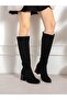 Cara Black Suede Heeled Women's Boots