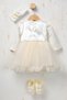 Baby Girl Floral Detailed Tulle Dress with Inner Bodysuit, Shoes and Bandana as a Gift - 6