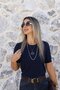 Navy Blue Standard Size Crew Neck Short Sleeve Blouse - 4