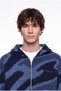Men's Wave Patterned Hooded Knitwear with Zipper on the Front, Navy Blue - 2