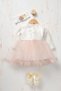 Baby Girl Floral Detailed Tulle Dress with Inner Bodysuit, Shoes and Bandana as a Gift - 6