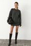Nanna women's oversized fit soft cashmere-feel crew neck chunky knit anthracite melange sweater - 3
