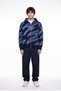 Men's Wave Patterned Hooded Knitwear with Zipper on the Front, Navy Blue - 5