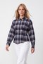 Women's Navy Blue Plaid Waist-Fitted Cotton Blend Shirt Alc-X15957 - 3