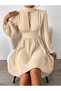Women's High Neckline Low-Cut Detailed Waist Fitted Balloon Sleeve Mini Dress - 2