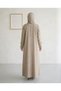 Beige Modest 3 Pieces Abaya Textured Fabric With Inner And Hijab - 2