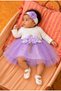 Baby Girl Floral Detailed Tulle Dress with Inner Bodysuit, Shoes and Bandana as a Gift