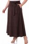 Plus Size Suede Long Brown Skirt with Elastic Waist at the Back, Zipper and Belted Pockets - 2