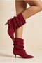 Women's Burgundy Suede Bellowed Pino Heel Boots Un001-0806 - 3