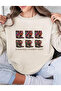 Western Mix Printed Oversize Cotton Crew Neck Basic Beige Sweatshirt