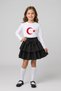 Girl's White Long Sleeve Flag Printed T-Shirt Black Layered Skirt April 23 October 29 Show Outfit - 2