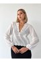 Léonie Embroidered V-Neck Balloon Sleeve Shirt Women's White - 7