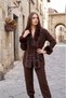 Cardigan-Pants Knitwear Set with Fur Collar and Sleeves - 3