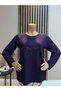 Women's Floral Embroidered and Sparkling Stone Winter Mom Combed Cotton Blouse - 2