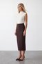 Women's Brown Bird's Eye Detailed Lined Skirt with Slits and Midi Length Alc-X15954 - 4