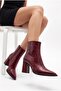 Women's Pointed Toe Thick Heeled Burgundy Croco Design Zippered Boots - 8