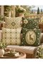 Set of 4 Cushion Covers 43X43 cm Green Cream Floral Deer Patterned Vintage Country Decorative Pillow