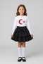 Girl's White Long Sleeve Flag Printed T-Shirt Black Layered Skirt April 23 October 29 Show Outfit