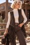 Western Style - Dark Brown Tasseled Suede Vest with Staple Detailing - 2