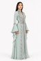 Women's Long Caftan with Embroidery and Shiny Stone Work and Butterfly Sleeves, Model 01 - 2