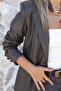 Khaki Button Detail Leather Blazer - 4