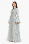 Women's Long Caftan with Embroidery and Shiny Stone Work and Butterfly Sleeves, Model 01 - 2