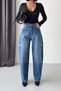 Women's Ripped Wide Leg Baggy Blue Jeans - 3