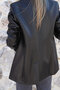 Black Button Detail Leather Blazer - 5