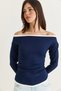 Women's Navy Blue Contrast Piping Boat Neck Gathered Detailed Blouse 36062 60286620 - 3